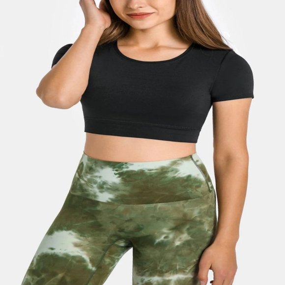 Round Neck Cropped Yoga Tee - Picture 1 of 3